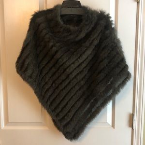 COCO + CARMEN Angora fur poncho, wrap,or cape, green. New w/o tags. Stunning!